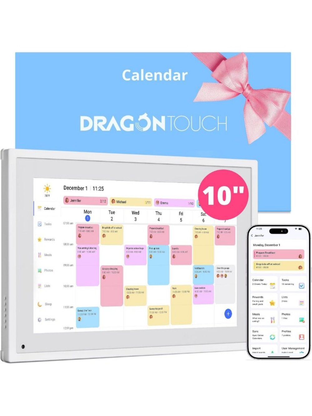 Interactive 10.1" Digital Calendar Chore Chart - HD Touchscreen Family Planner